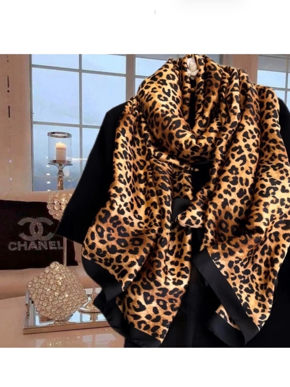 Luxury 100% SILK SATIN Large Shawl Leopard Print Scarf Animal Print Wrap Coverup